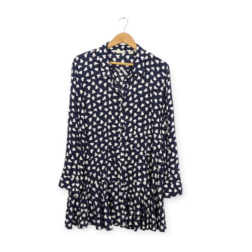 Anthropologie 11-1-Tylho Larkin Tunic L Navy Heart Print Long Sleeve Blouse